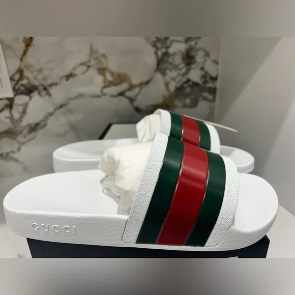 Gucci White Pursuit Web Accent Red Green Slides New - Picture 10 of 11